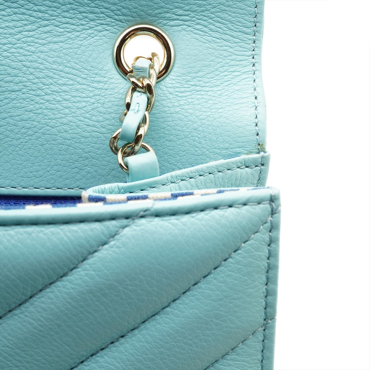 Chanel Chevron Lambskin Shoulder bag Turquoise Gold Metal Bag