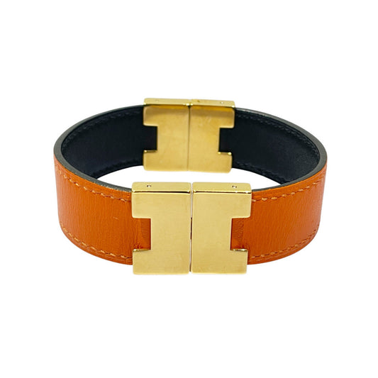 Hermès Leather Reversible H Bracelet Orange and Black