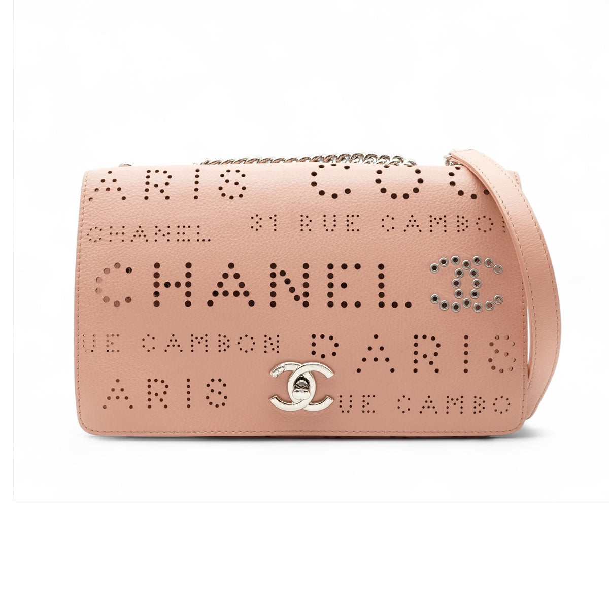 Chanel Coco Mark Punching leather Single Flap Double Chain Bag