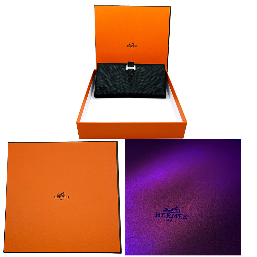 HERMES Lizard Bean Classic Long Wallet Black