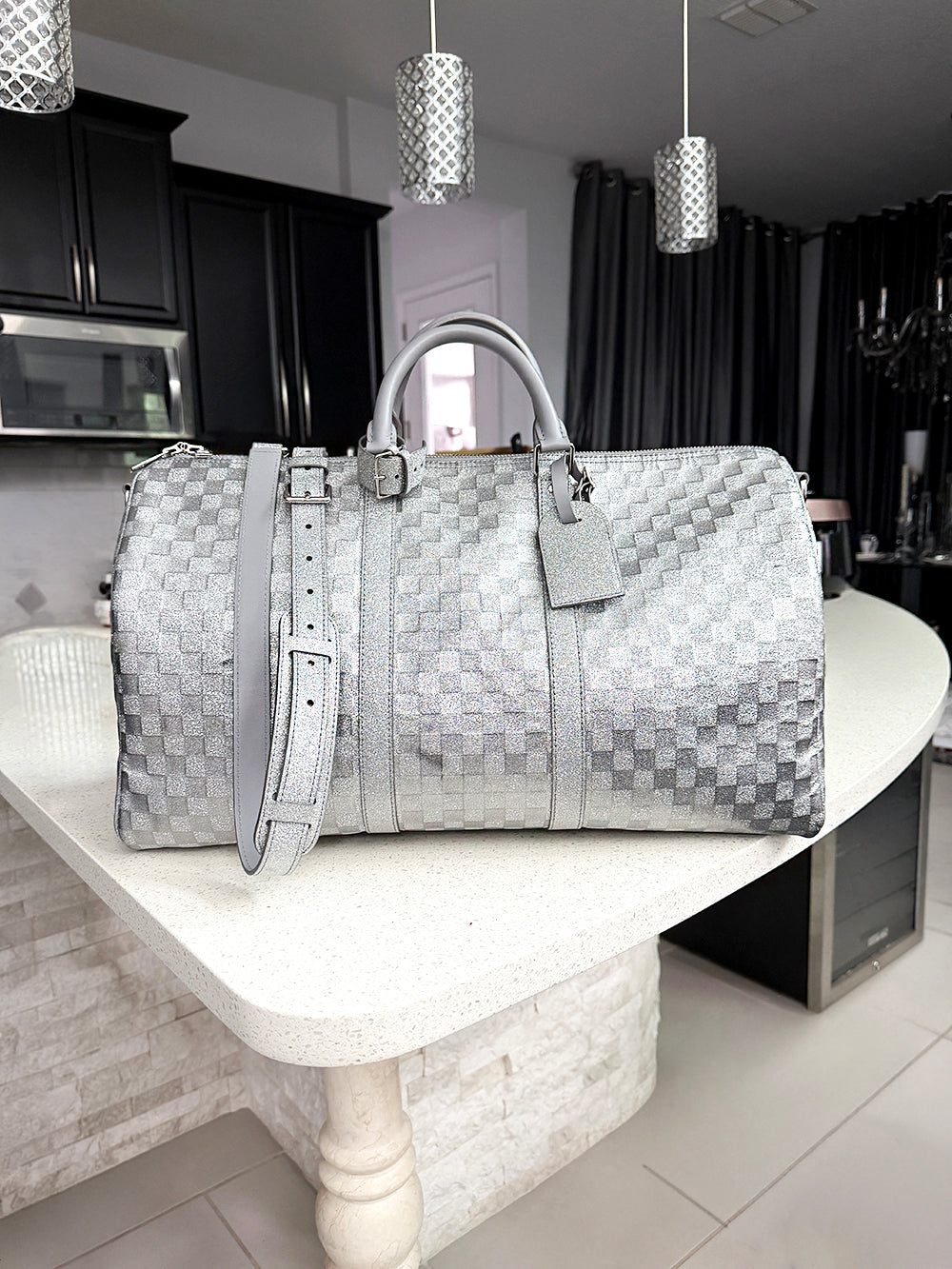 Louis Vuitton Keepall Bandoulière 50 Damier Glitter Silver Printemps Été 2022