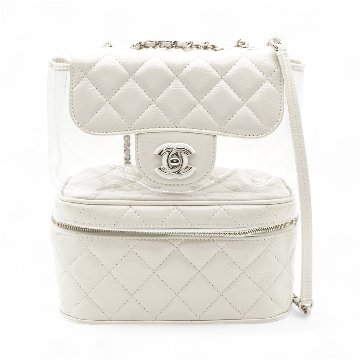 Chanel Matelasse PVC & leather Chain Backpack White Silver Bag