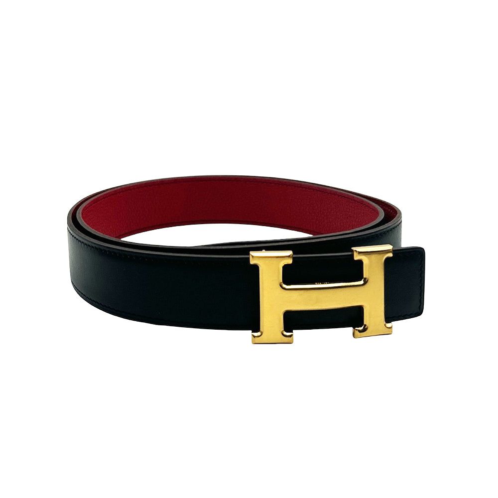 Cinturón de piel HERMES unisex negro y rojo