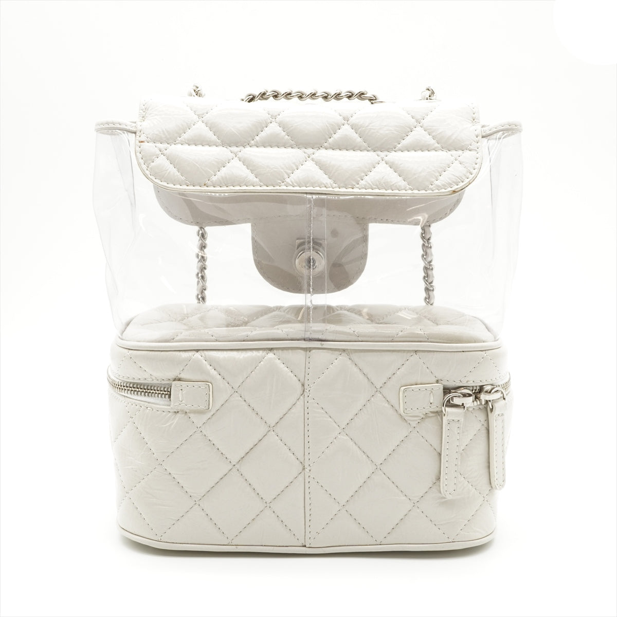 Chanel Matelasse PVC & leather Chain Backpack White Silver Bag