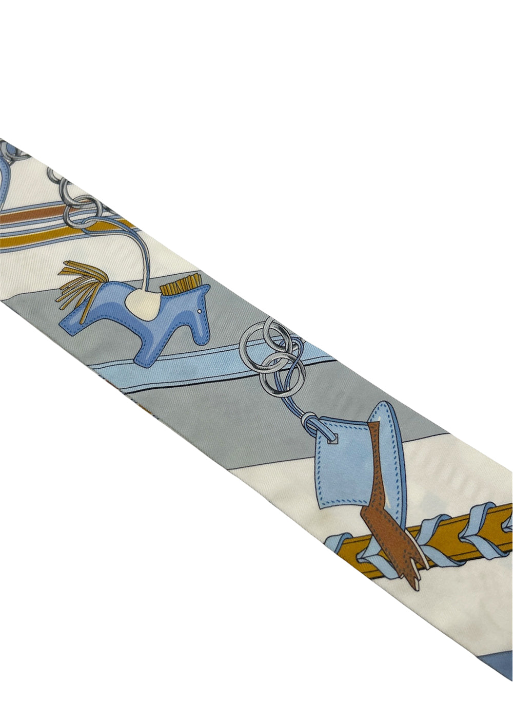 HERMÈS Twilly Brides et Gris Gris Blue Jean White 100% Silk