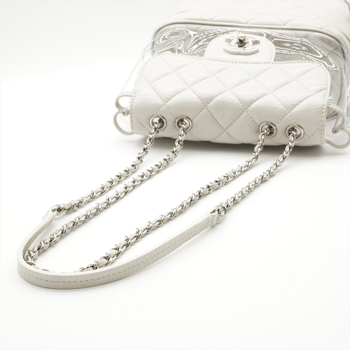 Chanel Matelasse PVC & leather Chain Backpack White Silver Bag