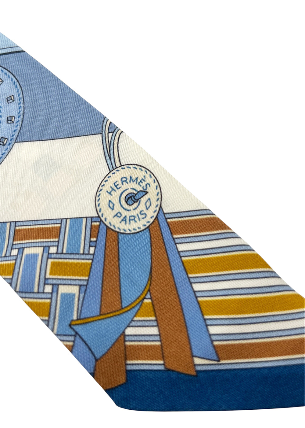 HERMÈS Twilly Brides et Gris Gris Blue Jean White 100% Silk