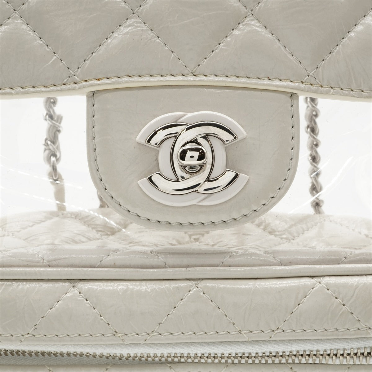 Chanel Matelasse PVC & leather Chain Backpack White Silver Bag