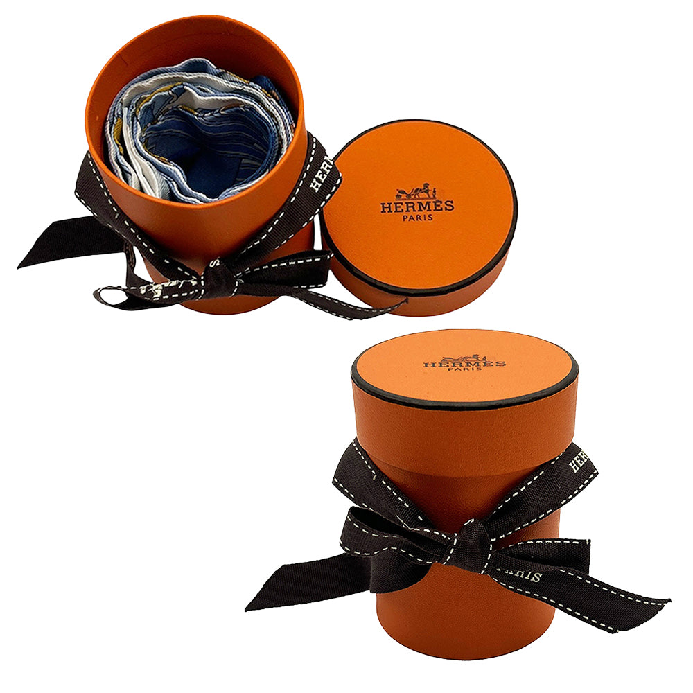 HERMÈS Twilly Brides et Gris Gris Blue Jean White 100% Silk