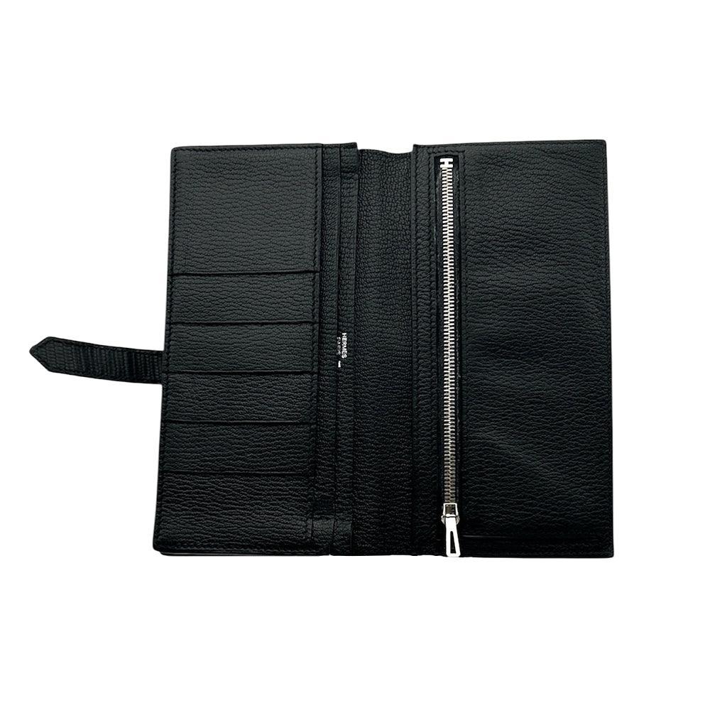 HERMES Lizard Bean Classic Long Wallet Black