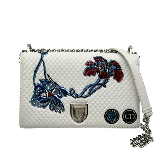 Christian Dior 2015 Medium Lambskin Embroidered Diorama Flap Crossbody Bag