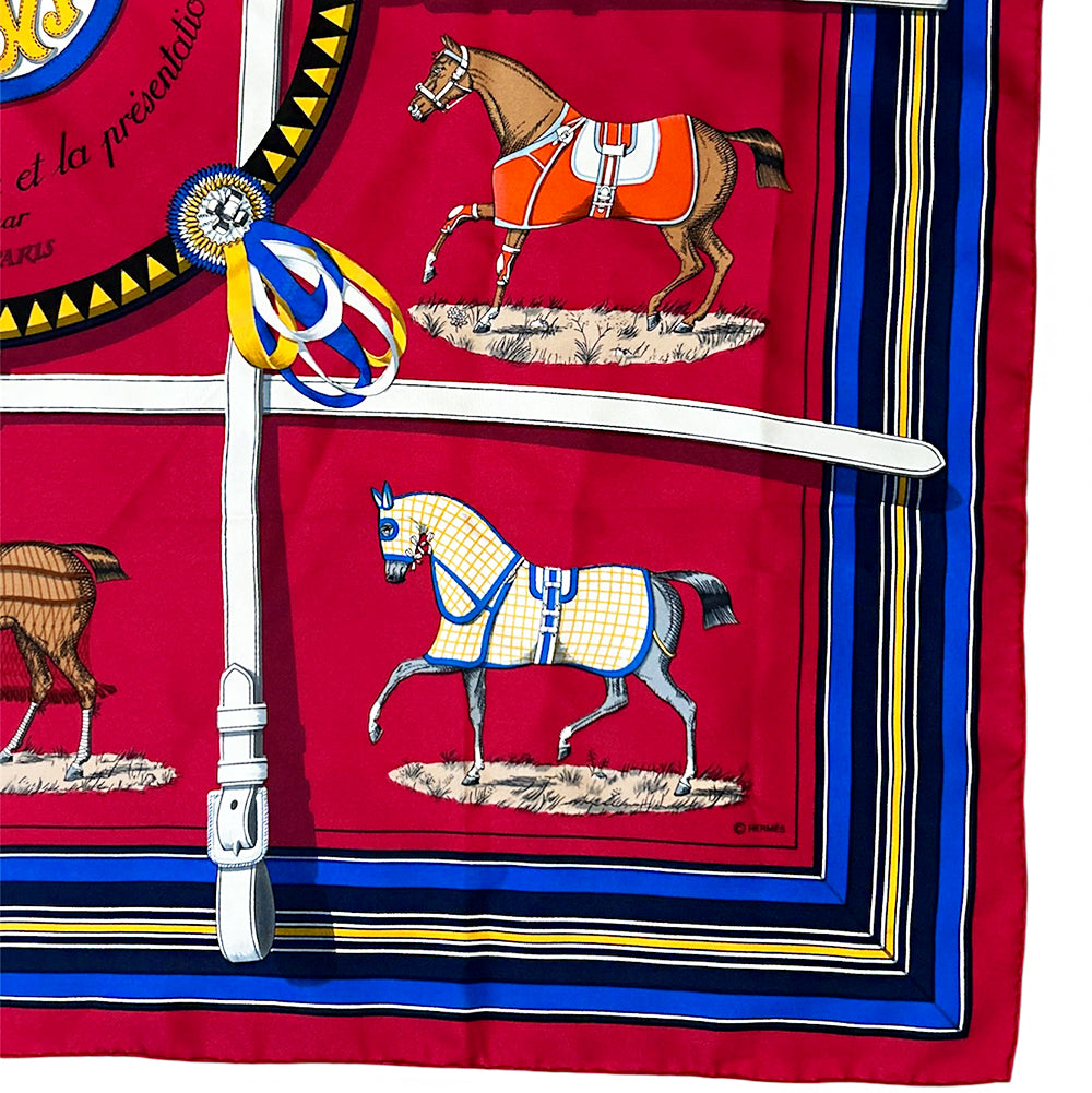Hermès Scarf Red Couvertures Tenues Jour Horse Equestrian 100% Silk