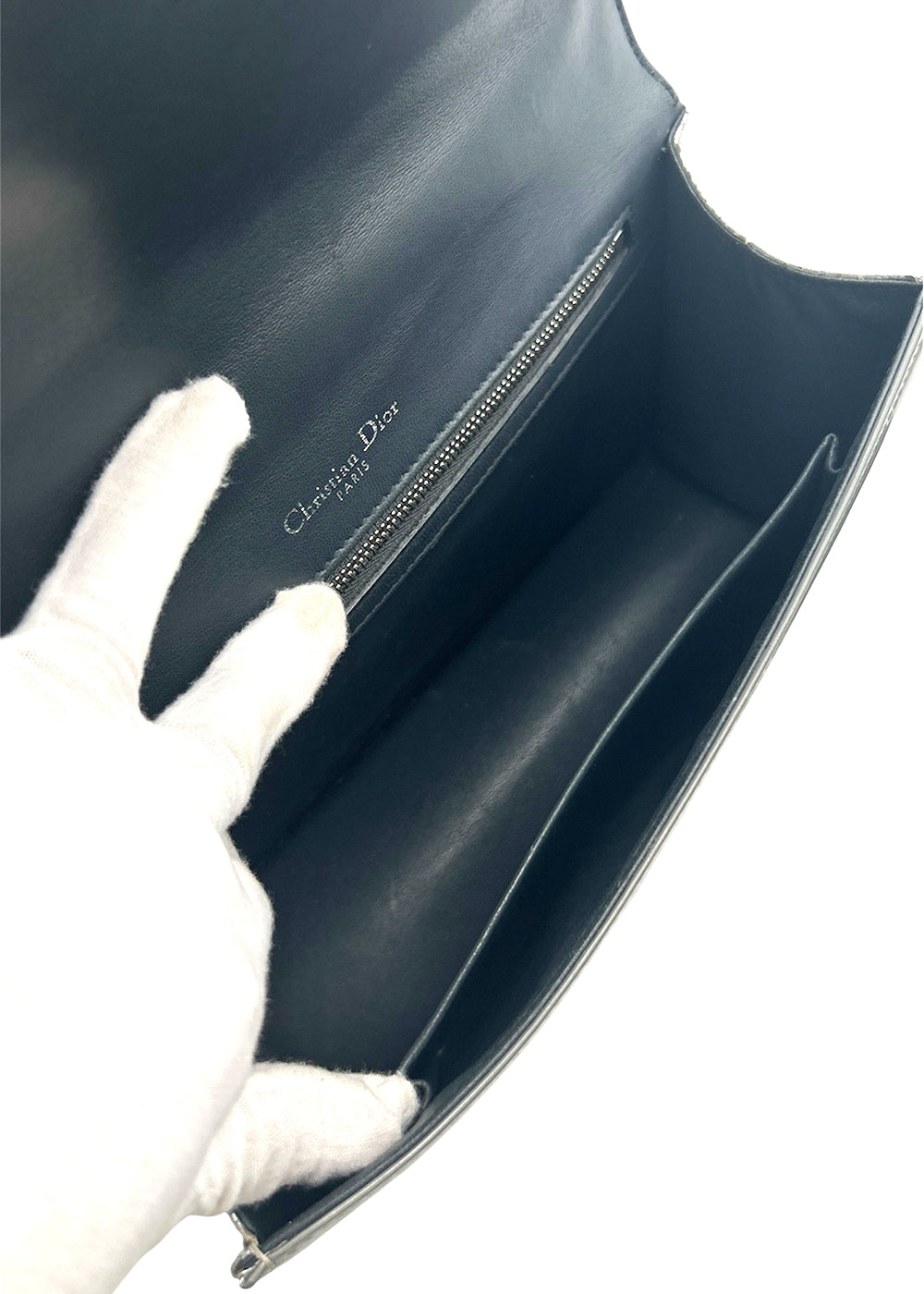 Christian Dior Silver Metallic Micro Cannage Patent Medium Diorama Flap Bag