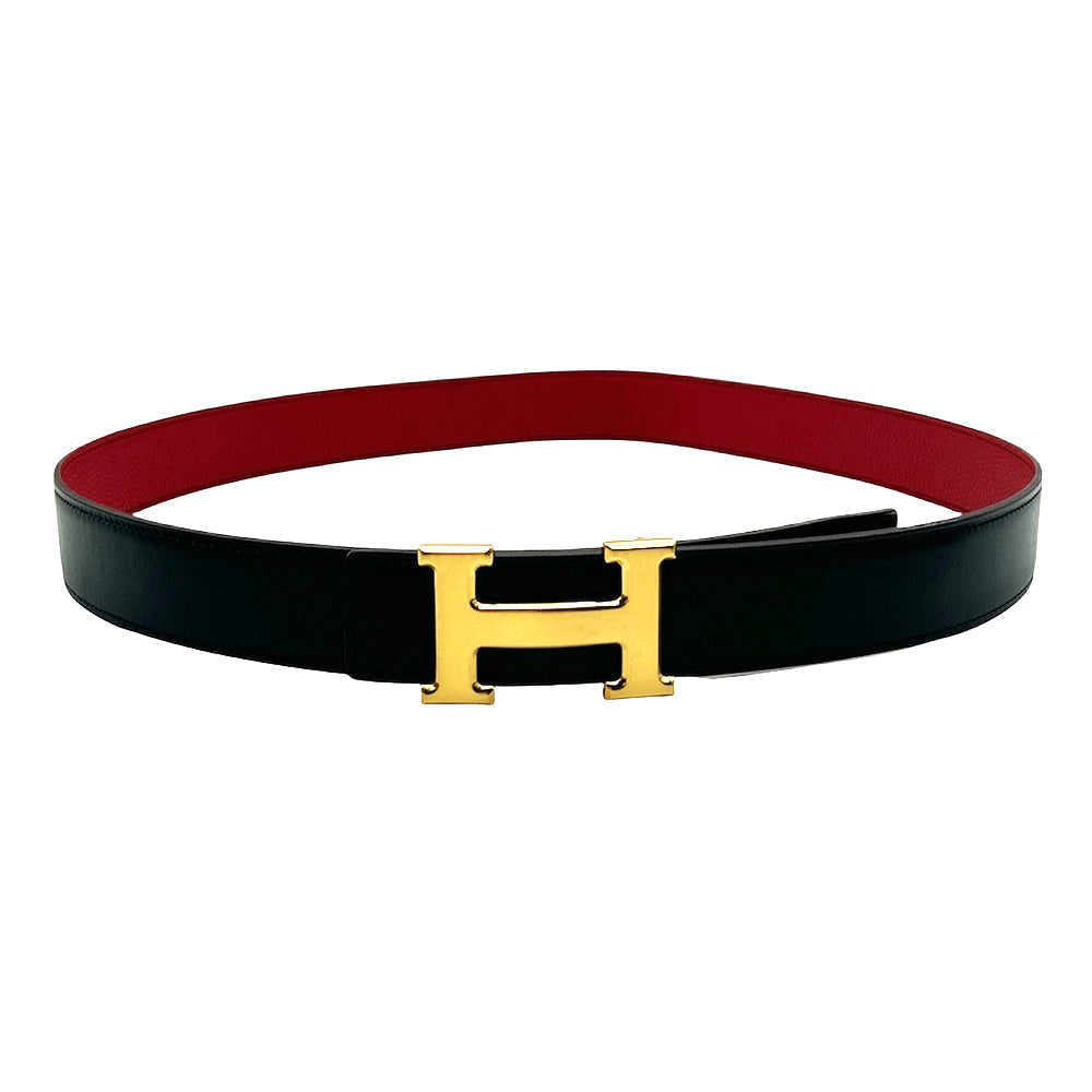 Cinturón de piel HERMES unisex negro y rojo
