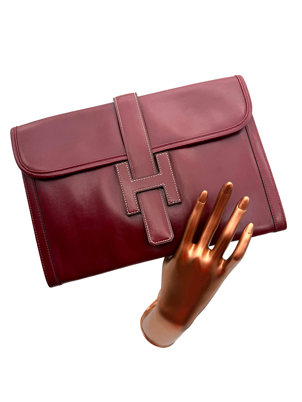 Hermès Jige PM Clutch Bag Dark Red Leather