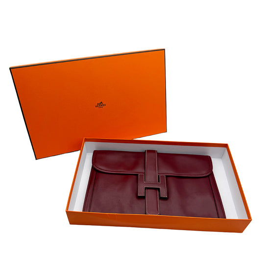 Hermès Jige PM Clutch Bag Dark Red Leather