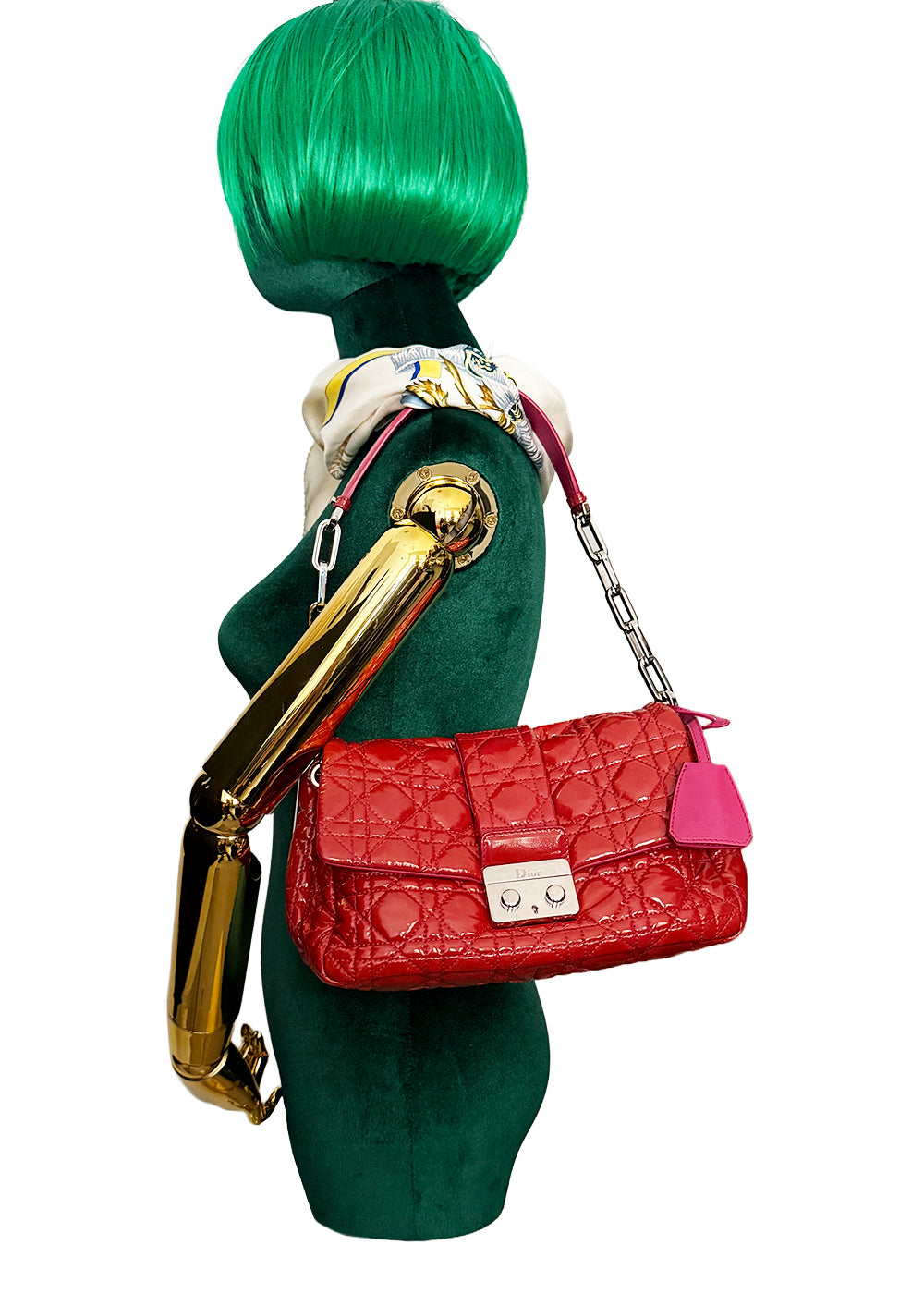 Christian Dior Chain-Link Shoulder Bag Red and Pink