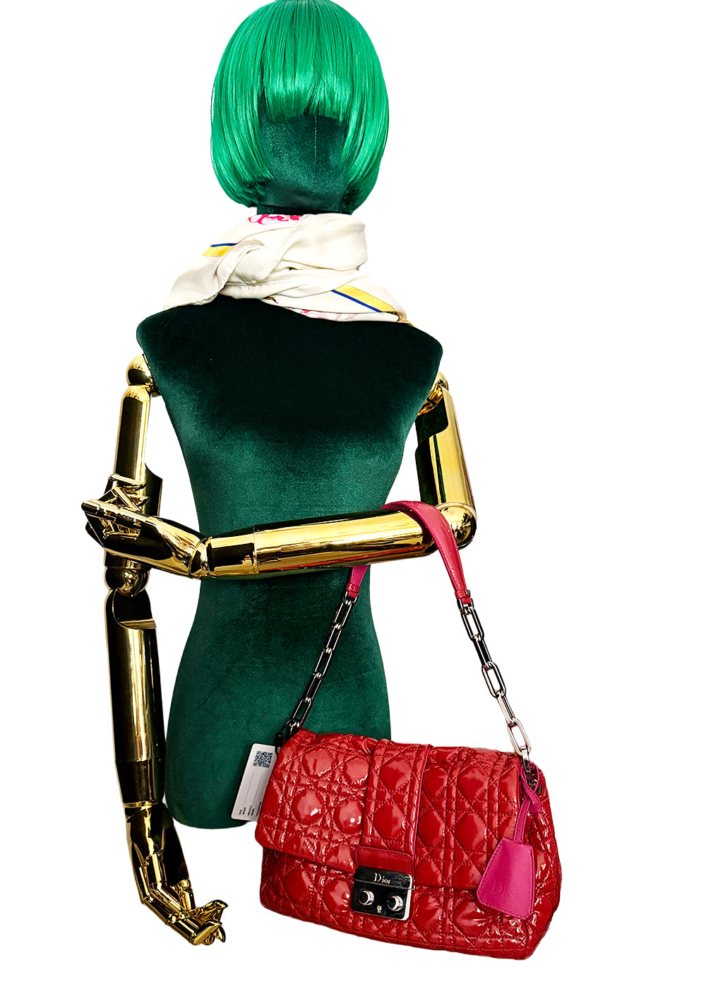 Christian Dior Chain-Link Shoulder Bag Red and Pink
