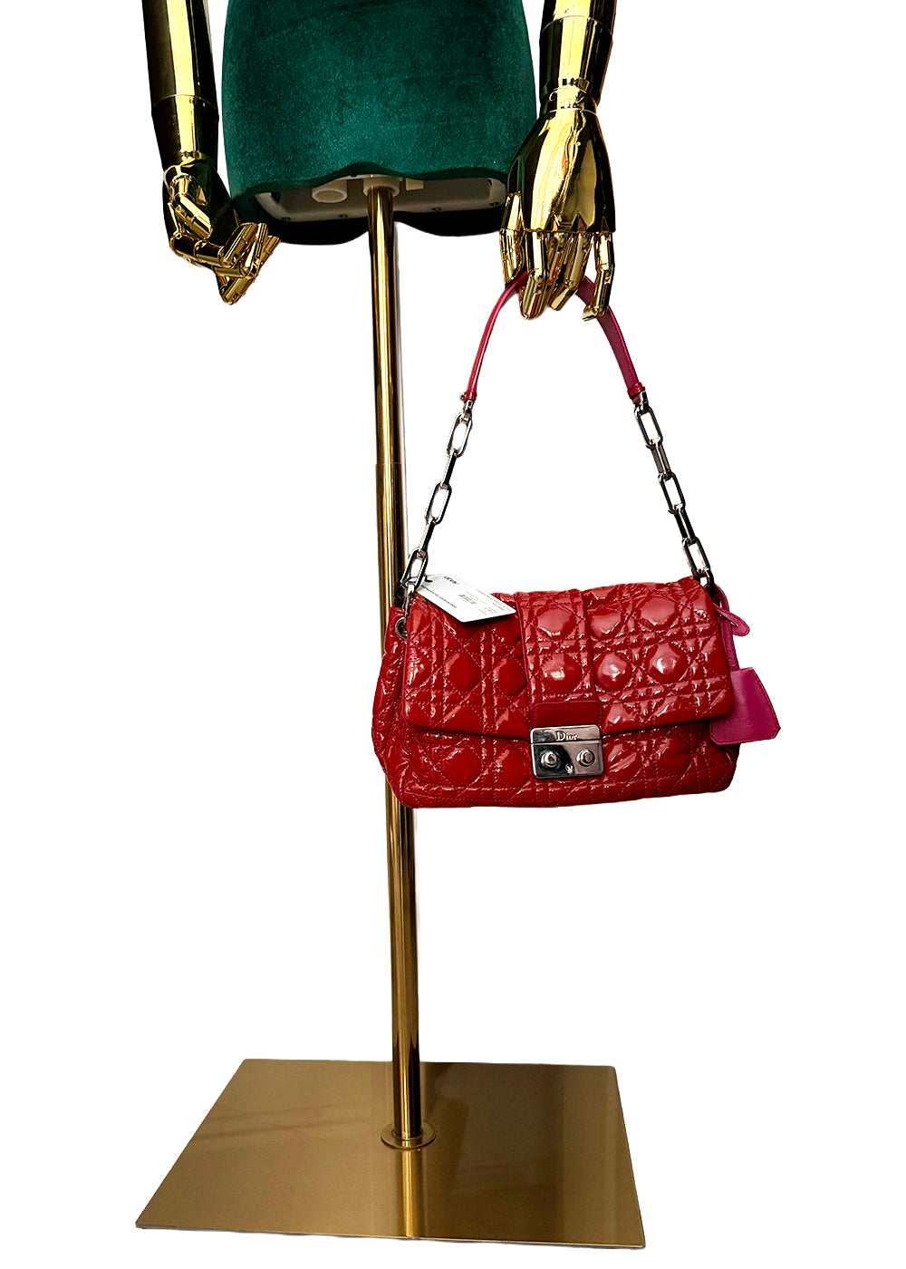 Christian Dior Chain-Link Shoulder Bag Red and Pink
