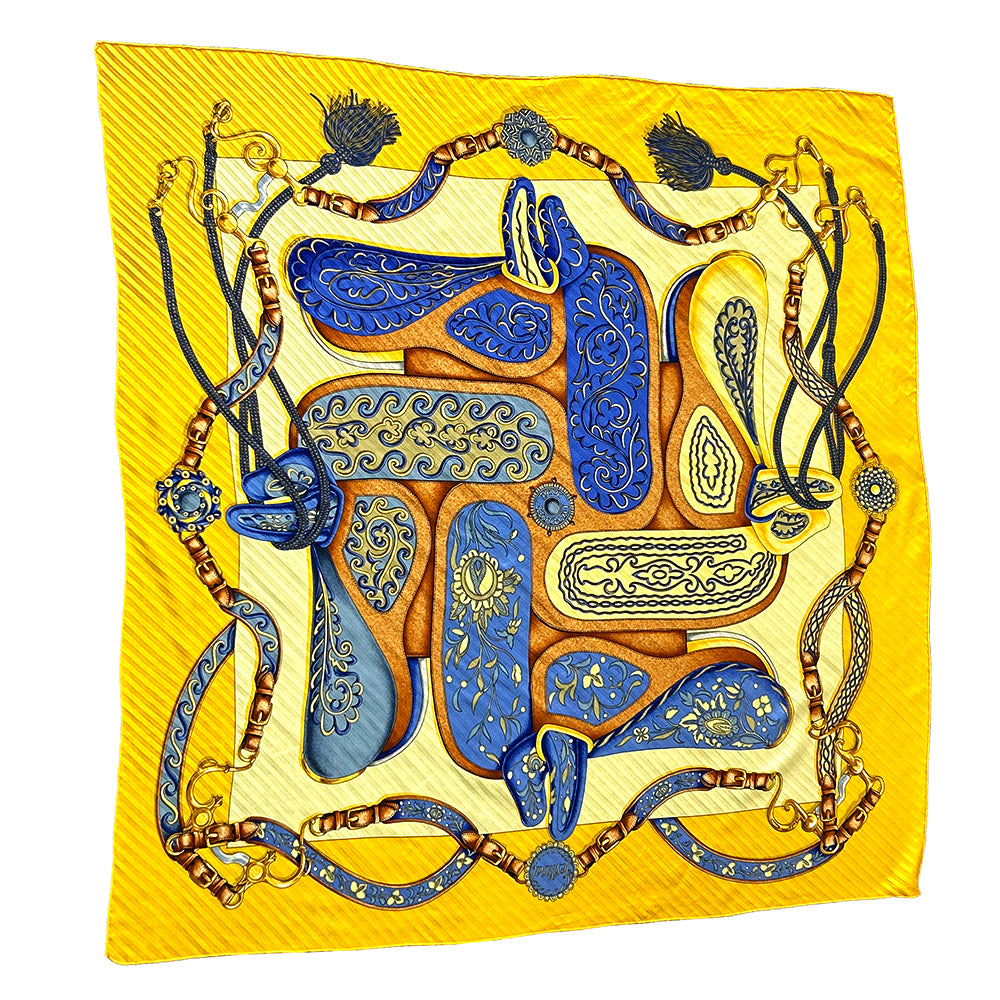 Hermès 100% Silk Pleated Scarf, ironed flat to highlight refined look in wear