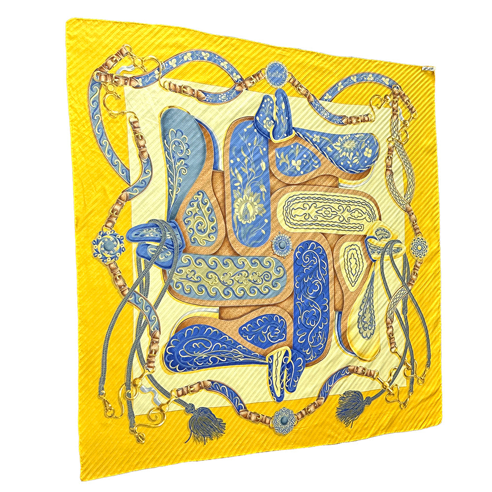 Hermès 100% Silk Pleated Scarf, ironed flat to highlight refined look in wear