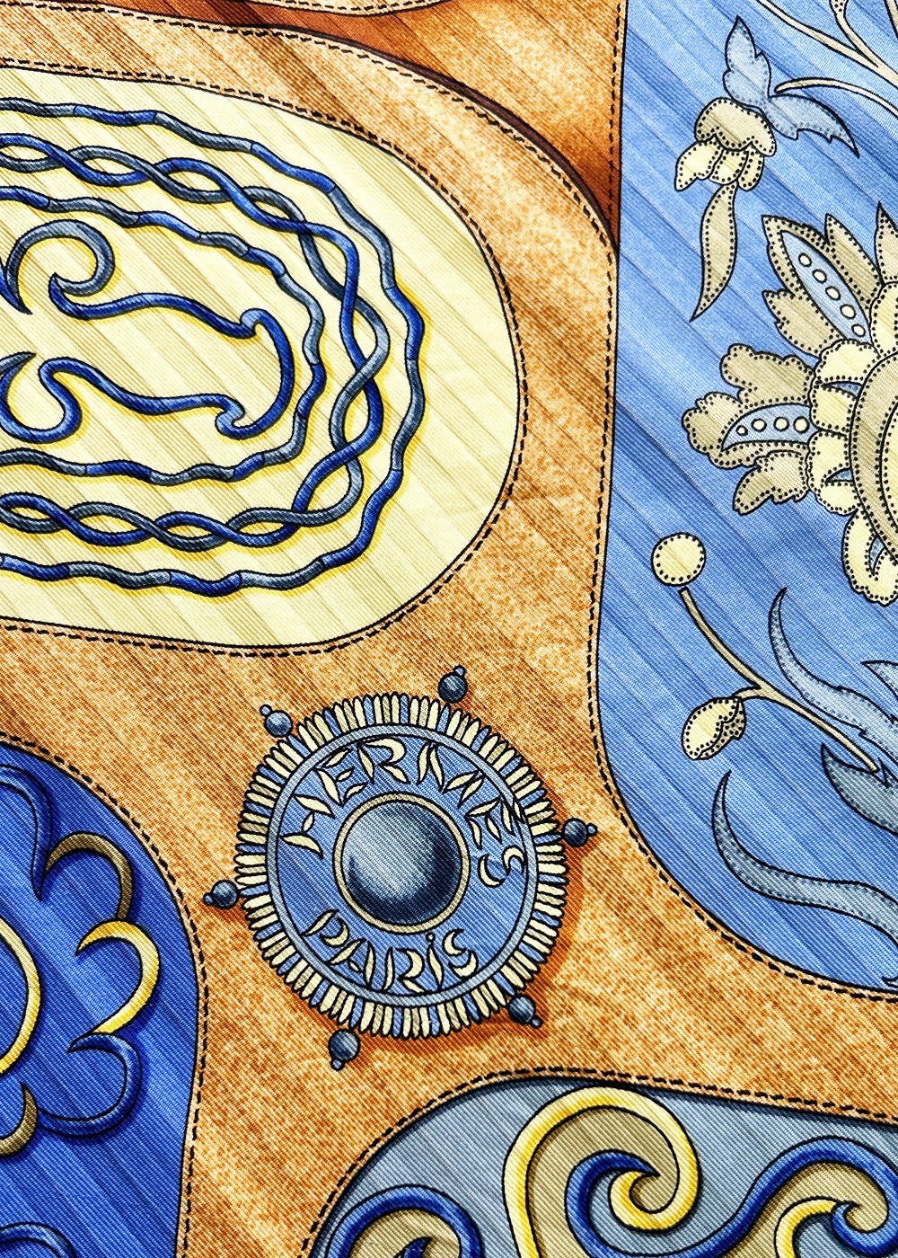 Hermès 100% Silk Pleated Scarf, ironed flat to highlight refined look in wear