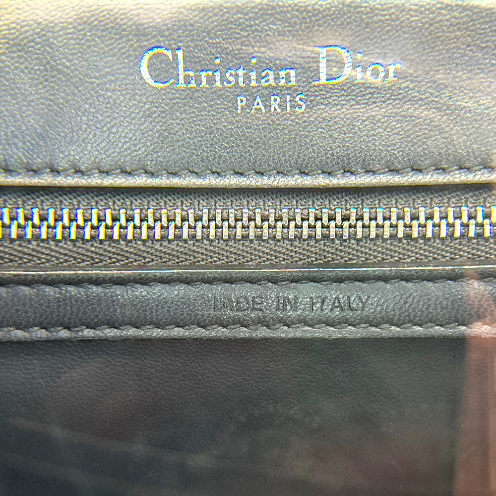 Christian Dior Silver Metallic Micro Cannage Patent Medium Diorama Flap Bag