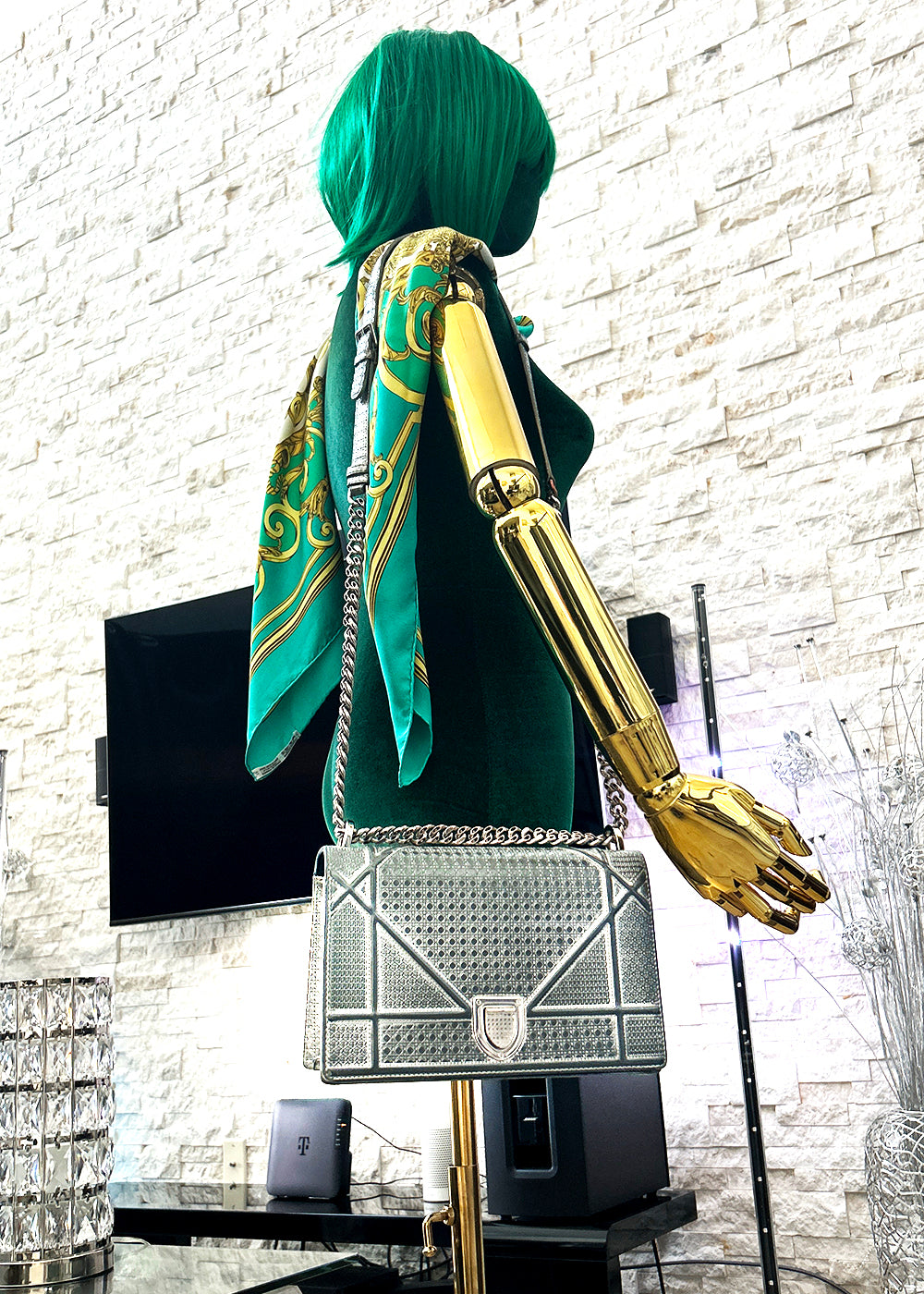 Christian Dior Silver Metallic Micro Cannage Patent Medium Diorama Flap Bag