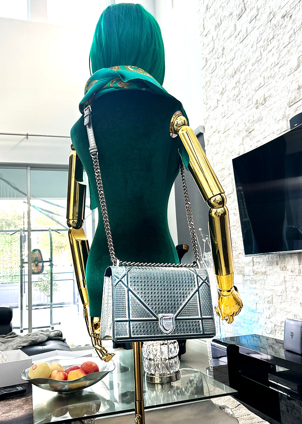 Christian Dior Silver Metallic Micro Cannage Patent Medium Diorama Flap Bag