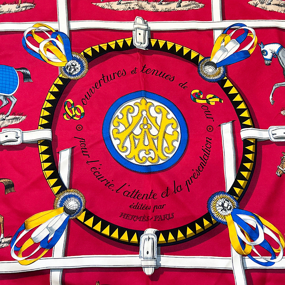 Hermès Scarf Red Couvertures Tenues Jour Horse Equestrian 100% Silk