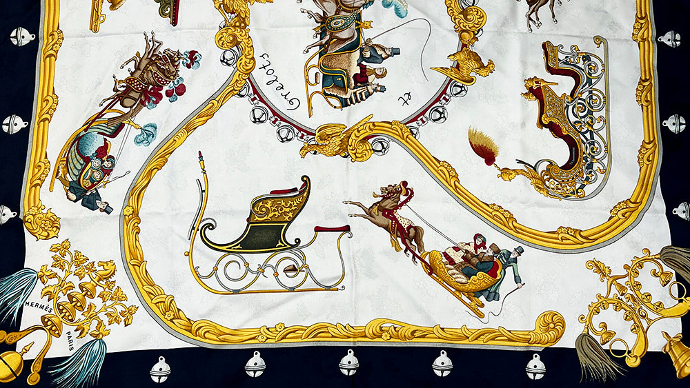 Hermès Scarf Plumes Et Grelots Jacquard 100% Silk 90