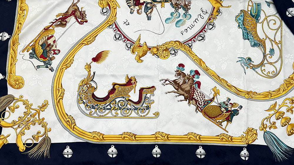 Hermès Scarf Plumes Et Grelots Jacquard 100% Silk 90