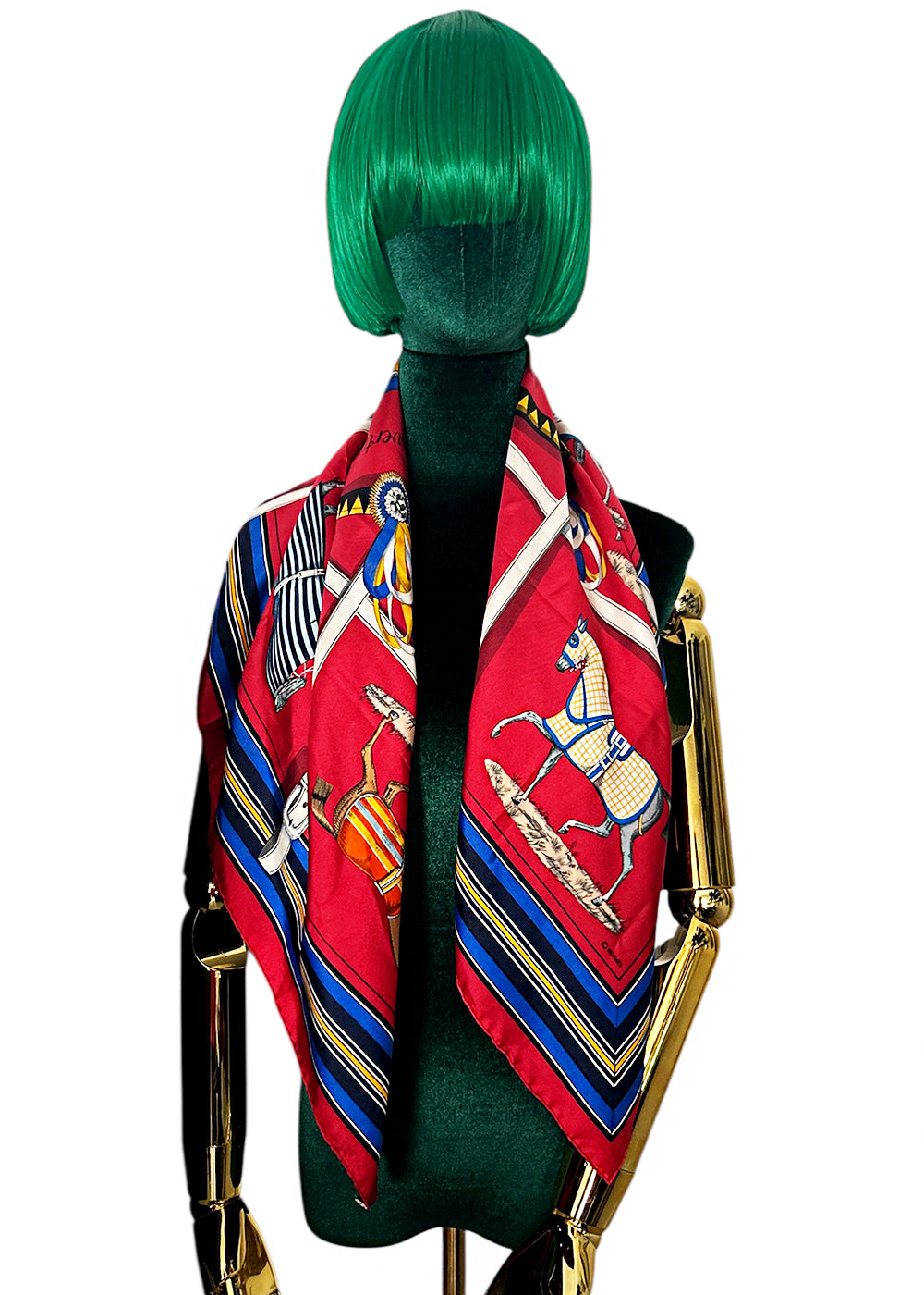 Hermès Scarf Red Couvertures Tenues Jour Horse Equestrian 100% Silk
