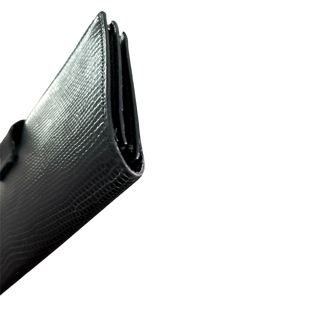 HERMES Lizard Bean Classic Long Wallet Black