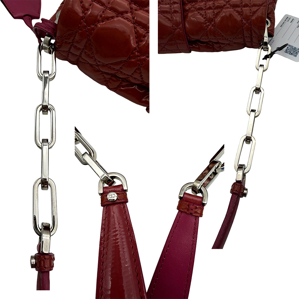 Christian Dior Chain-Link Shoulder Bag Red and Pink