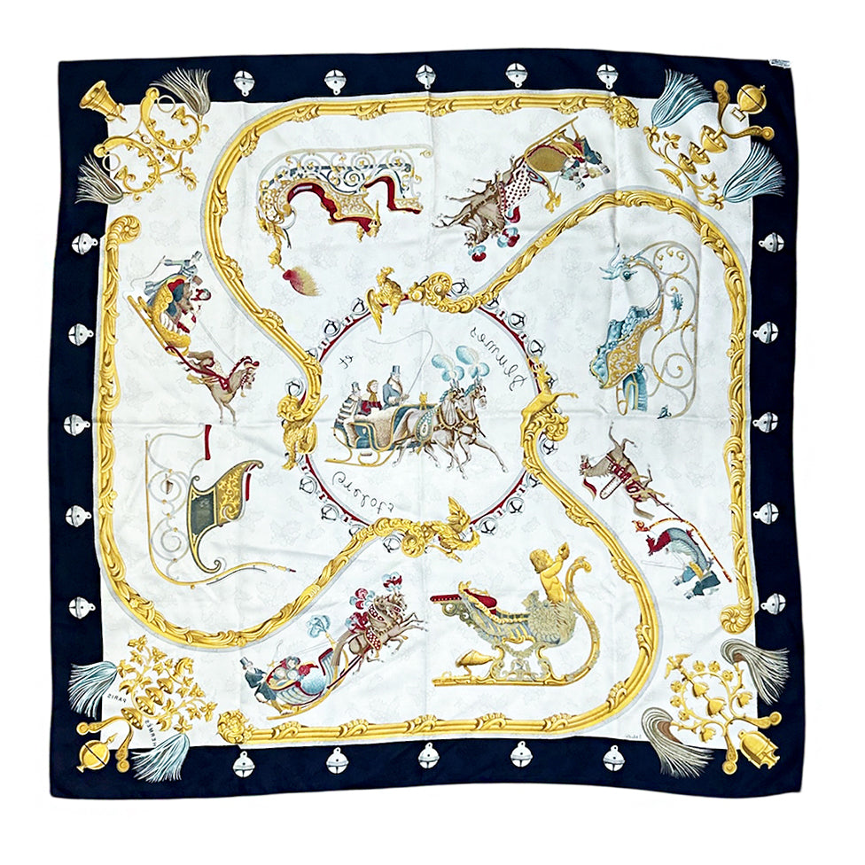 Hermès Scarf Plumes Et Grelots Jacquard 100% Silk 90