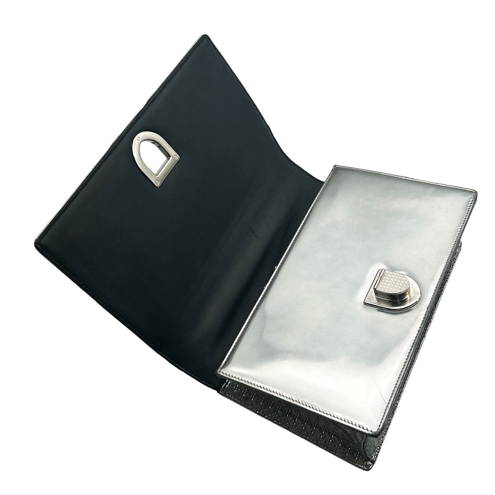 Christian Dior Silver Metallic Micro Cannage Patent Medium Diorama Flap Bag